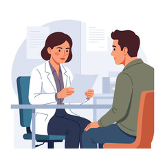Obraz premium Doctor consulting patient in medical office, flat vector illustration, healthcare concept