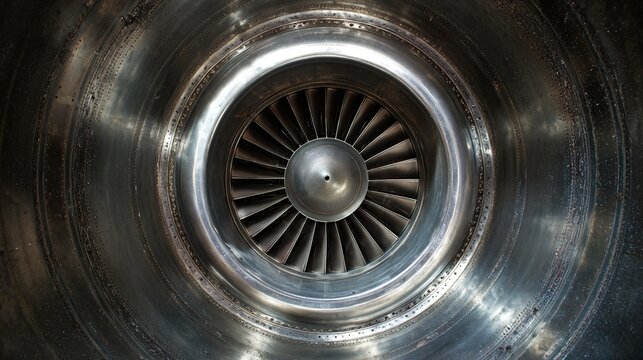 turbojet. Close-up detail of a turbojet engine exhaust nozzle with concentric circular structure. product launch decks, UI/UX mockups, designed for product launches and innovation pitches.