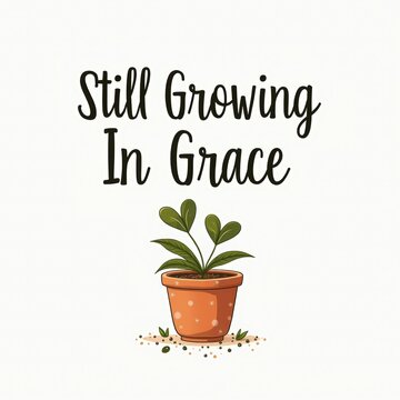 Inspirational Plant Growth Quote with Green Plant in Pot and Handwritten Text