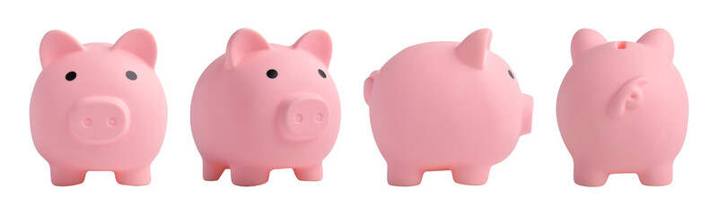 Set of Pink piggy bank isolated on white background with clipping path. © Mulad Images