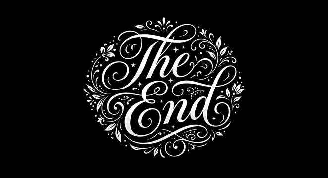 The End Elegant White Calligraphy Typography on Black Background