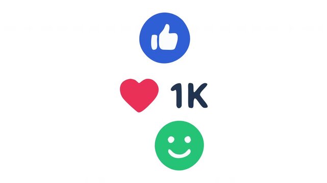 3D Social Media Like Heart Reactions Icon Animation, 1K Followers Concept
