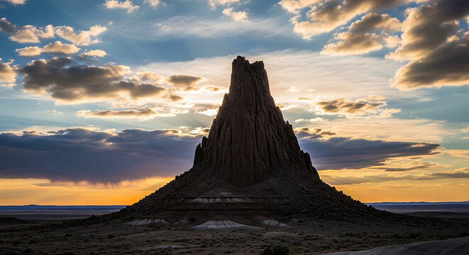 Volcanic Landscape Dramatic Sky Volcanic Plug Shiprock