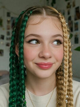 portrait of a little girl cute young girl with blonde hair ugc young girl with braids young girl with pigtails mixed race girl biracial girl ai influencer cam girl	