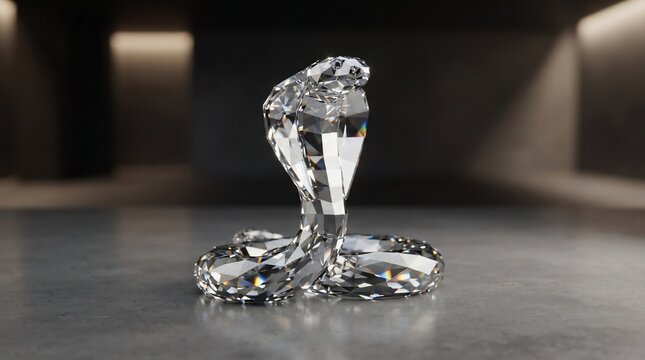 Crystal cobra sculpture reflecting light luxurious gemstone animal art