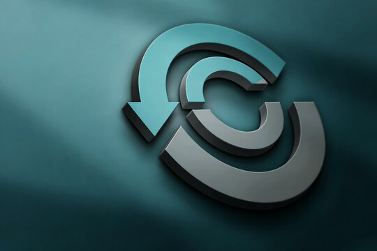 Dual rotating arrows forming a circular symbol against a textured dark background with rotation abstract movement direction progress business metallic