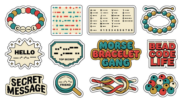 Morse Code Bracelet Aesthetic Y2K Sticker Pack Retro Secret Message Symbols