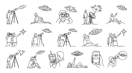 People Observing UFOs and Stars with Telescopes and Binoculars © Qita