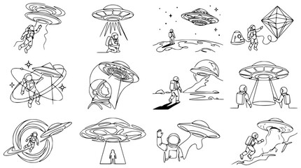 Astronauts and UFOs: A Collection of Cosmic Encounters and Alien Abductions - Line Art © Qita
