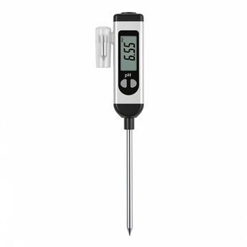 Digital ph meter tester with stainless steel probe tip and lcd screen display isolated on white background