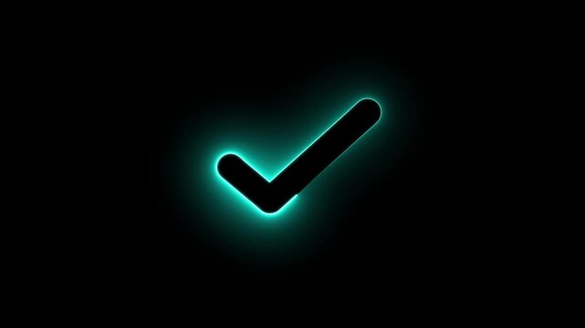 Glowing neon light tick mark icon animation True sign in neon style. check mark button. neon success, approved, 4k quality neon tick mark animation video