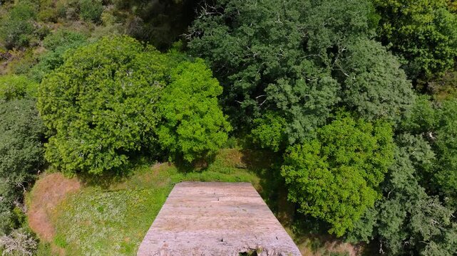 Top View Of Torre de Doncos - Medieval Fortress Tower In As Nogais, Lugo, Spain. Aerial Shot