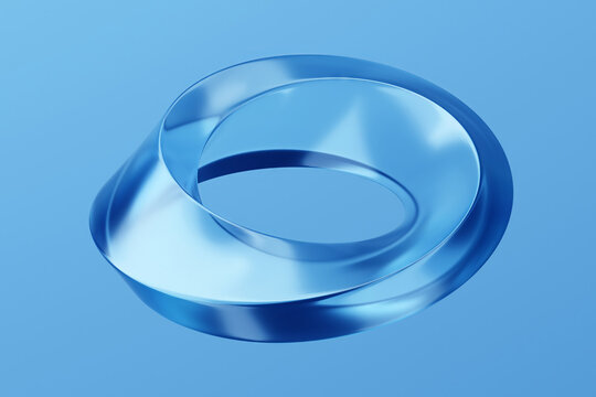 Blue translucent torus ring 3d object on soft gradient background for abstract wallpaper and modern design composition