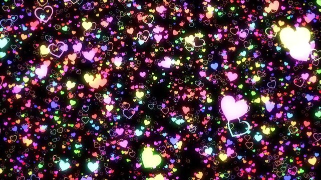 2D Heart colorful shapes flying Particles space abstract background