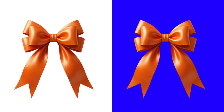 Shiny orange ribbon bow for gift wrapping and holiday decoration isolated elements for festive design projects and events