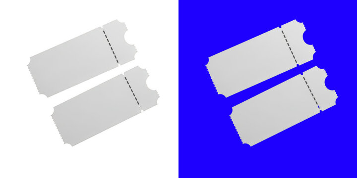 Two blank paper entrance tickets for cinema or concert events shown as a flat design vector illustration set