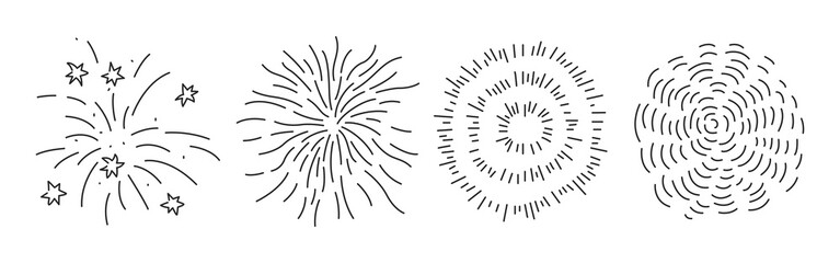 Fototapeta premium Fireworks, Starburst, Stars, Sparkles doodle set
