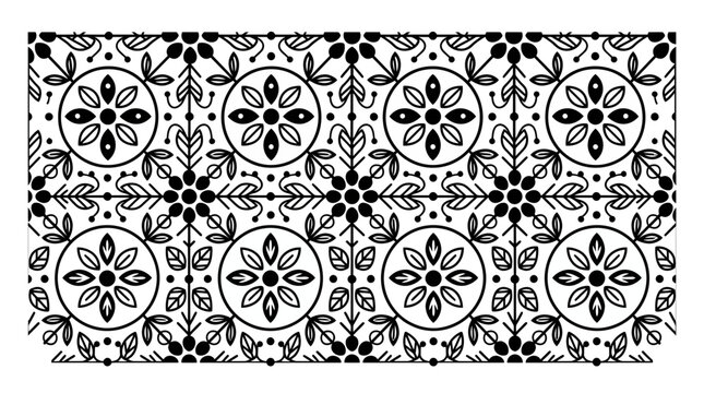 Seamless Floral Pattern with Geometric Folk Art Ornaments
