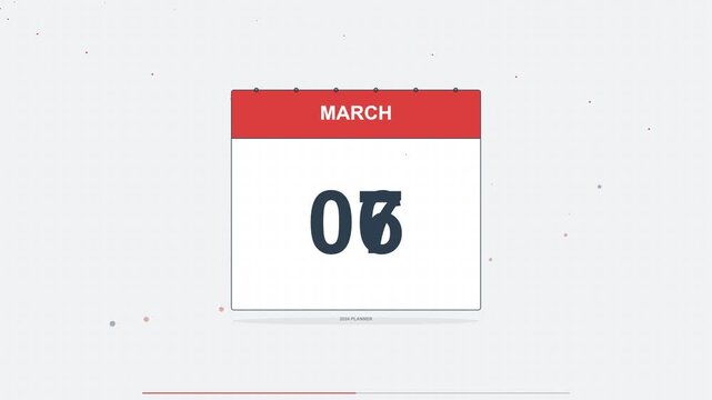 Animated calendar flipping through dates in march