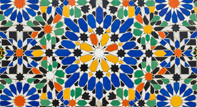 Colorful Geometric Islamic Mosaic Tile Pattern Design.