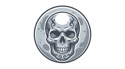 Fototapeta premium Silver ornate skull medallion with moon background.