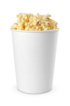 Popcorn filling a generic white paper bucket, isolated. Transparent PNG image.