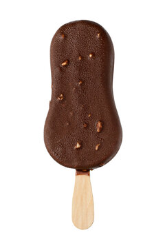 Chocolate coating popsicle ice cream with nuts isolated. Transparent PNG image.