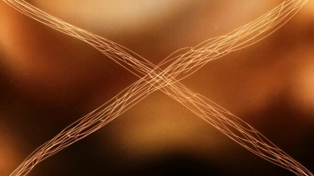 Abstract light trails form a glowing cross pattern against a warm brown background.