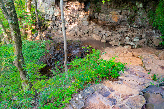 Stone steps leading down to where Keown Falls plunges when water volume is high enough, Chattahoochee National Forest, Georgia