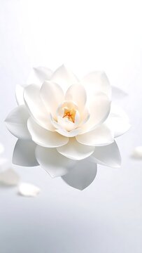 Close up of a single orange flower in soft white background.