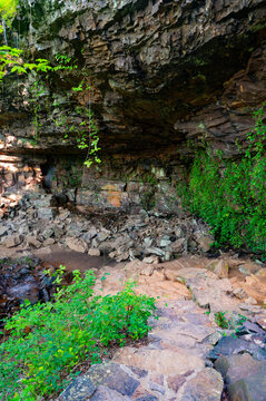 Stone steps leading down to where Keown Falls plunges when water volume is high enough, Chattahoochee National Forest, Georgia