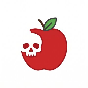 Red poison apple with a skull bite mark shape, spooky fairytale witch concept