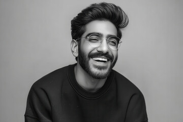 Fototapeta premium narratologist with wide infectious smile is captured against clean ultrabright monochrome background