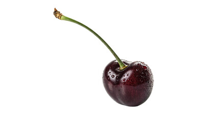 Single fresh red sweet cherry berry fruit with stem isolated on transparent background © PNG_MEGAStock