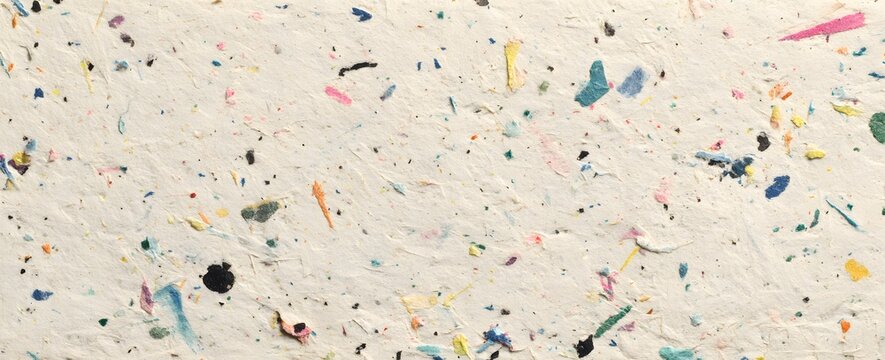 Texture de papier washi blanc avec inclusions rouges et bleues, fond minimaliste abstrait	