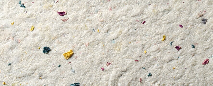 Texture de papier washi blanc avec inclusions rouges et bleues, fond minimaliste abstrait	
