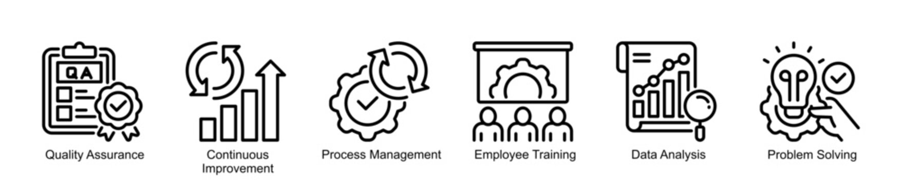 Quality Management Workflow Infographic Outline Style Icon Set