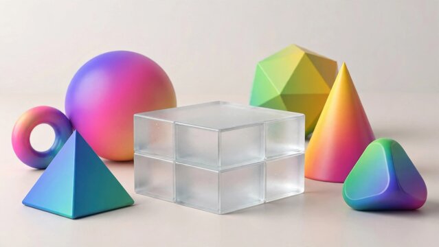 Collection of Colorful Geometric Shapes with Gradient Shading.