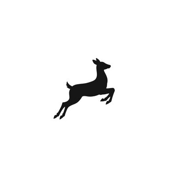 Silhouette of jumping deer on burlap with yarn embroidery