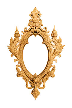 Gold replica baroque plastic frame isolated on white, including clipping path