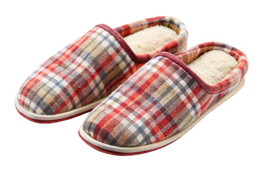 Red and white checkered slippers with white fur lining isolated on white background p n g a i generated