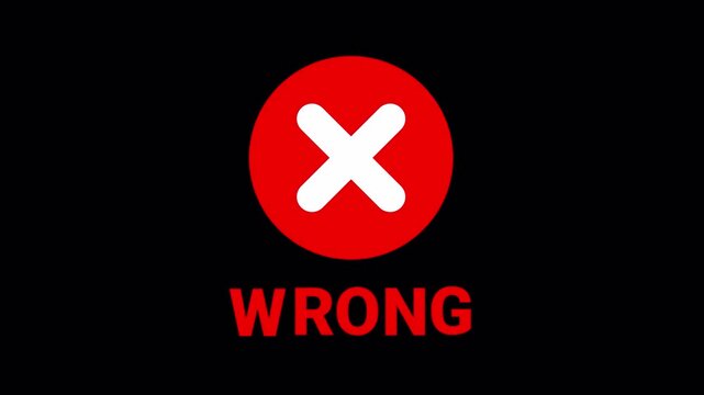 Red Cross Symbol With Wrong Text Animation On Transparent background