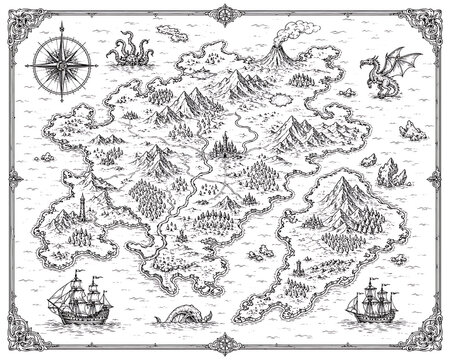 vintage mythical map, fantasy map, mythical map, antique fantasy map, vintage adventure map, enchanted map, fantasy cartography, mythical world map, magical map, ancient map, old parchment map, legend