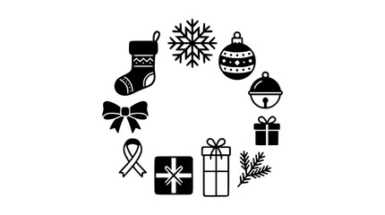 Fototapeta premium Modern Christmas Gift and Festive Winter Outline Vector Icon Collection