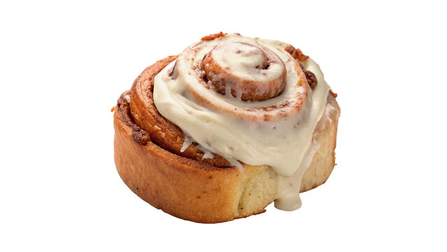 Delicious baked round sweet traditional cinnamon roll bun pastry isolated on transparent background