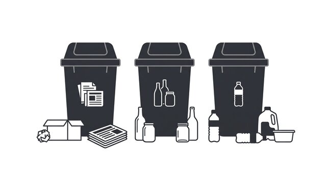 Waste Sorting Bins for Recycling Paper Glass and Plastic Illustration