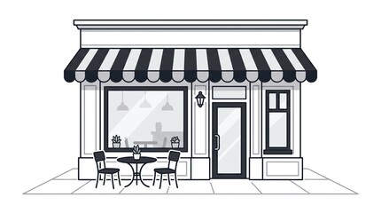 Fototapeta premium Small Cafe Storefront Vector Illustration with Outdoor Seating