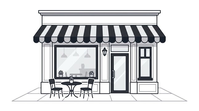 Small Cafe Storefront Vector Illustration with Outdoor Seating