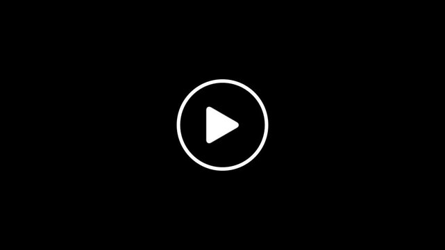 Minimalist white play button animation with a black video play icon on a black background.