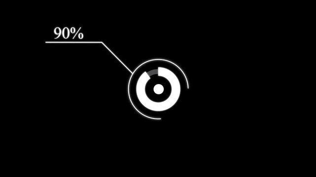 Circle infographic animation from 0 to 90 percent, round donut chart infographic element with alpha channel, 4K video.